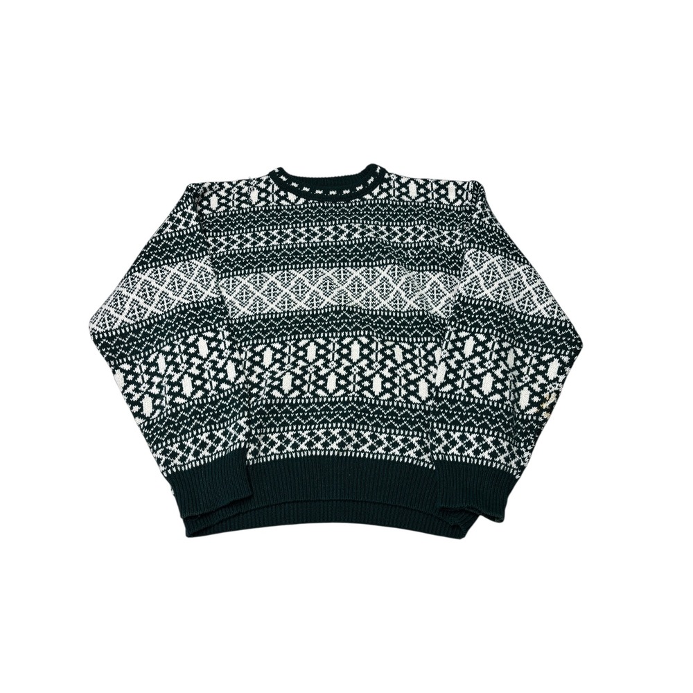 Vtg 90s Eddie Bauer Mens Sweater Fair Geometric Pattern Green‎ White Size M USA
